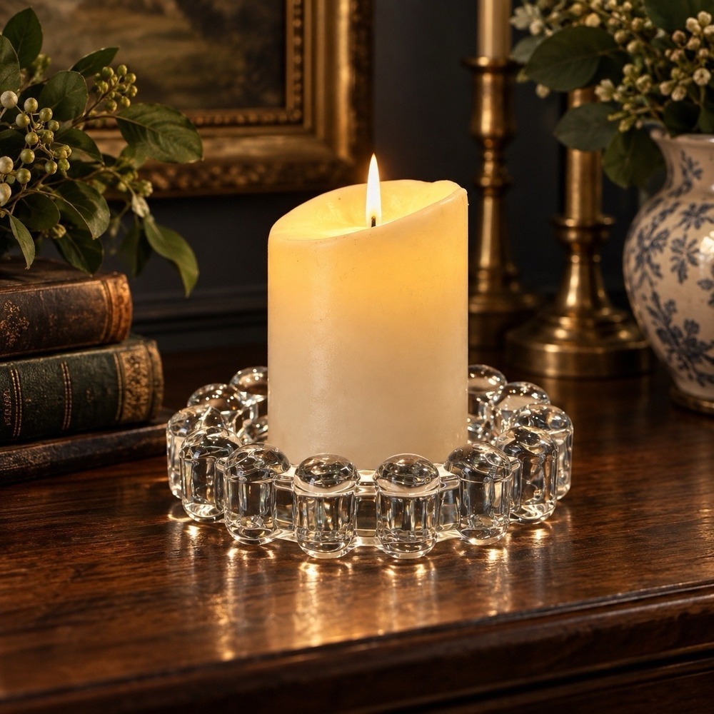Alice Lane Home Clear Glass Bubble Dish 6in Designer Candle Holder Tray Decor